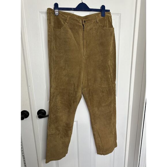 Y2k Leather Suede Pants Size 16 Lined Straight Leg High Rise Pockets Vintage - Picture 1 of 13